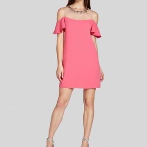 BCBGMAXAZRIA Cold Shoulder Jewel Illusion Neckline